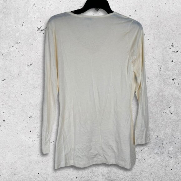 Soft Surroundings Blouse V-Neckline Long Sleeves Diagonal Pleat Details Cream S - Picture 2 of 7